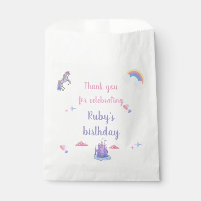 A Whimsical,fairytale castle and unicorn favour ba Bags (Front)