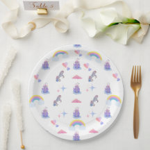 A Whimsical, fairytale castle and unicorn plate
