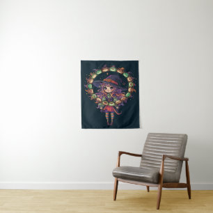 A whimsical fantasy-like design of a mischievous s tapestry