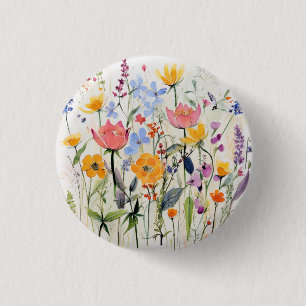 A whimsical floral design, wild flowers  3 cm round badge