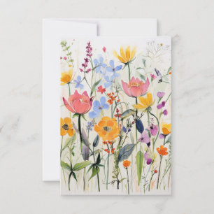 A whimsical floral design, wild flowers thank you card