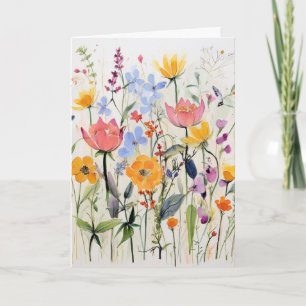 A whimsical floral greeting card, wild flowers  card