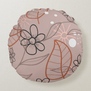 A Whimsical Flower and Leaves Print Round Cushion