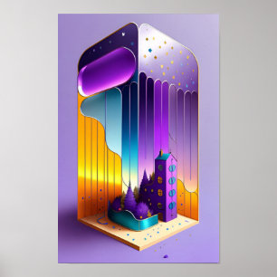 A Whimsical House and Trees Poster