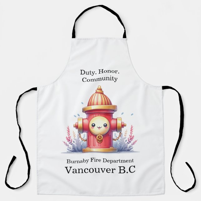 A whimsical hydrant in a vibrant garden setting apron (Front)