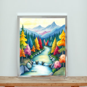 A Whimsical Mountain Valley Scene Poster