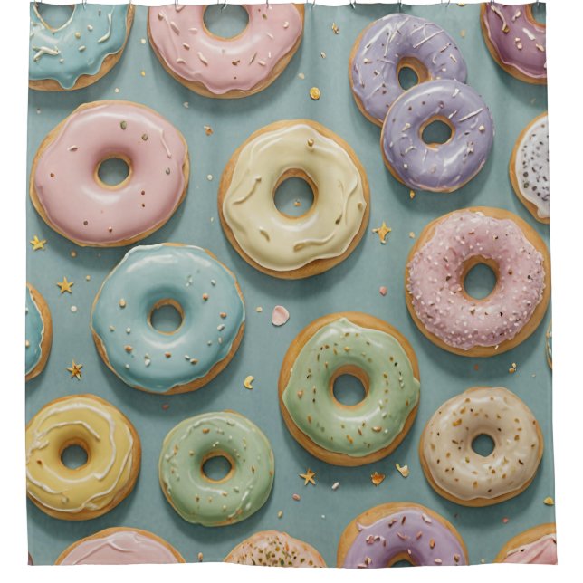 A Whimsical Pastel Donut Dream Shower Curtain (Front)