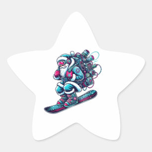 A whimsical Santa Claus snow snowboarding Star Sticker