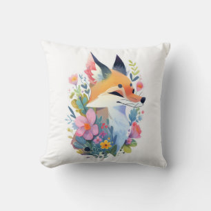 A whimsical scene of a cute fox in the flowers cushion