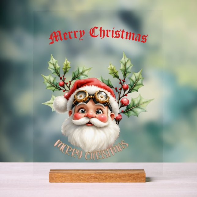 A whimsical steampunk Santa Claus  Acrylic Sign (Neutral)