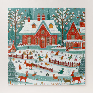 A whimsical village scene jigsaw puzzle