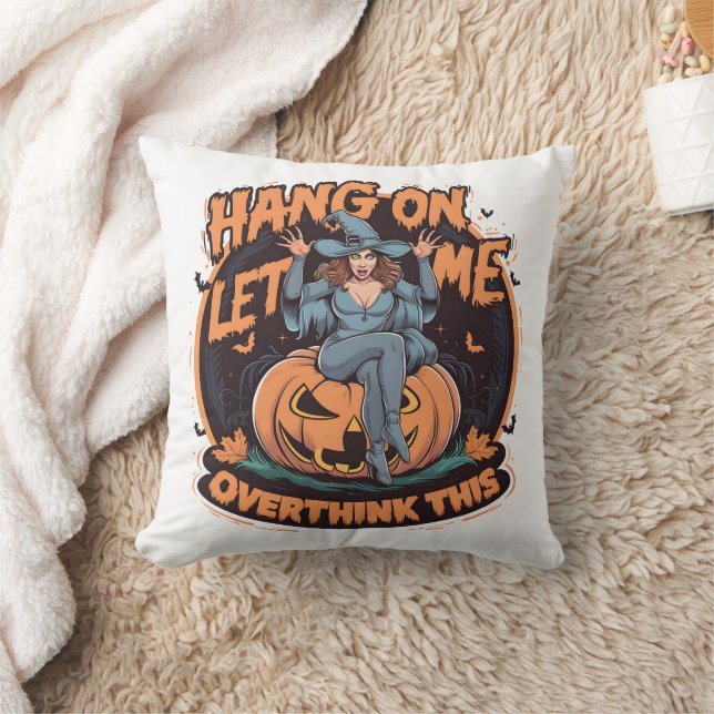 A whimsical witch perched on a pumpkin at dusk cushion (Blanket)