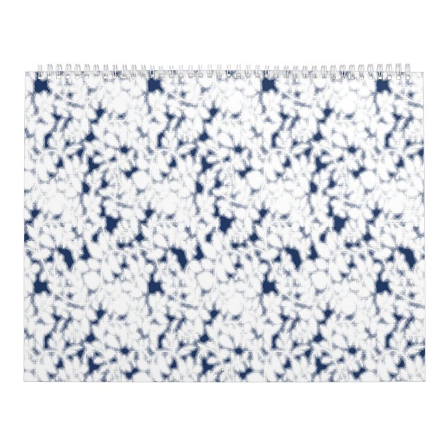 a white and blue background with a pattern calendar (Cover)