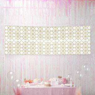 a white and gold geometric pattern banner
