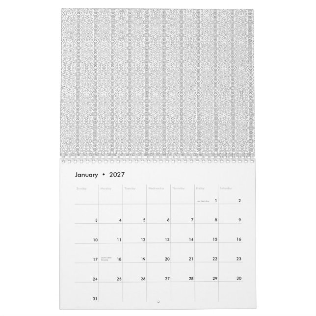A white and grey geometric pattern fills the image calendar (Jan 2027)