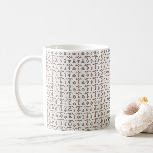 a white background with a brown pattern on it coffee mug (With Donut)