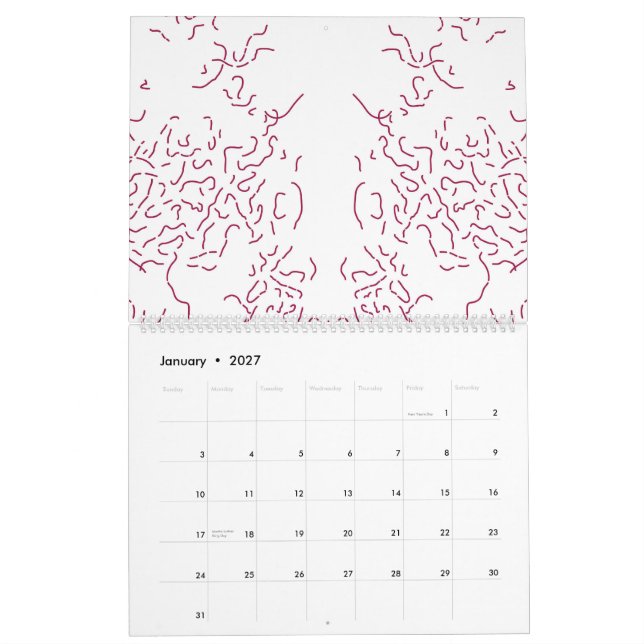 a white background with a lot of red lines calendar (Jan 2027)