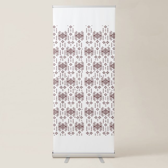  a white background with a red pattern on it retractable banner (Front)