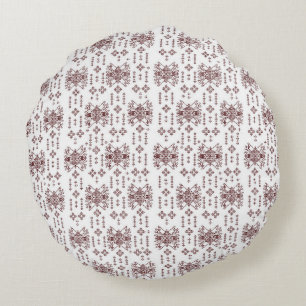  a white background with a red pattern on it round cushion