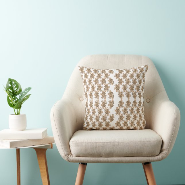  a white background with brown flowers on it cushion (Chair)