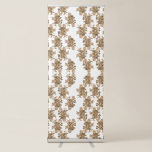 a white background with brown flowers on it retractable banner