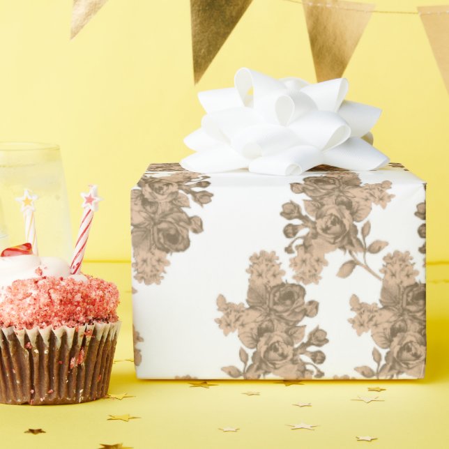 a white background with brown flowers on it wrapping paper (Birthday Party)