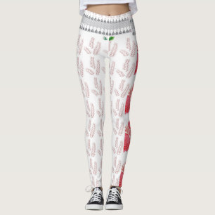 a white background with pink leaves on it leggings