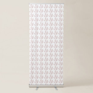 a white background with pink leaves on it retractable banner