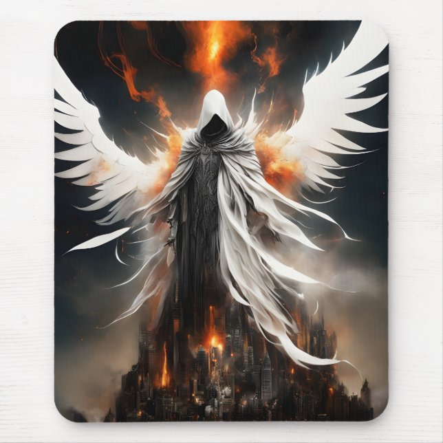 A white bloody angel female towers over a destroye mouse mat (Front)