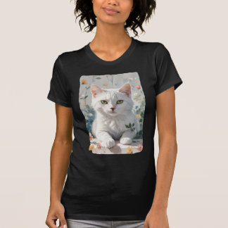 A white cat in flowers. T-Shirt