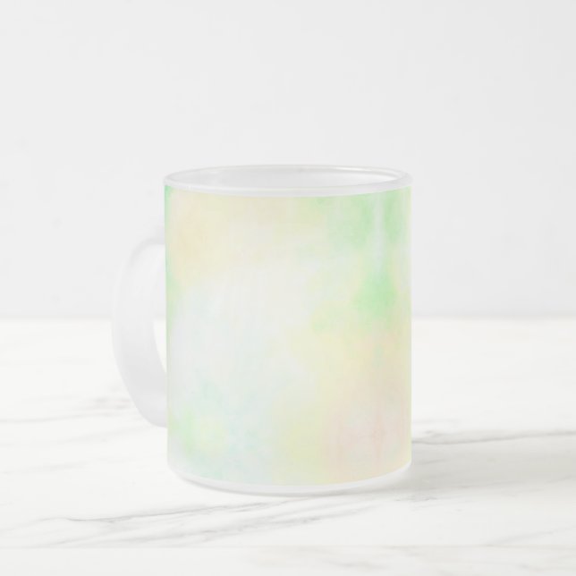 A white ceramic mug with a pastel watercolor  (Front Left)