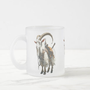 A white ceramic mug with an illustration of a horn