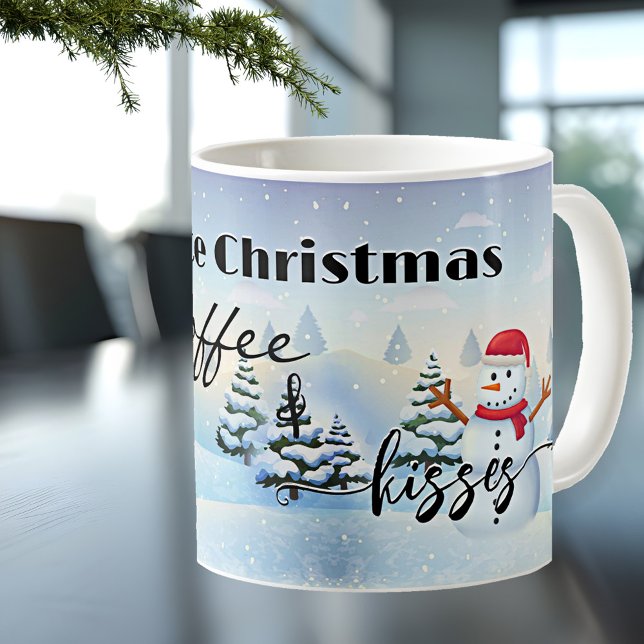 A White Christmas Coffee And Kisses Holiday Mug (Cute dreaming of a white Christmas and kissing Santa winter wonderland funny mug)