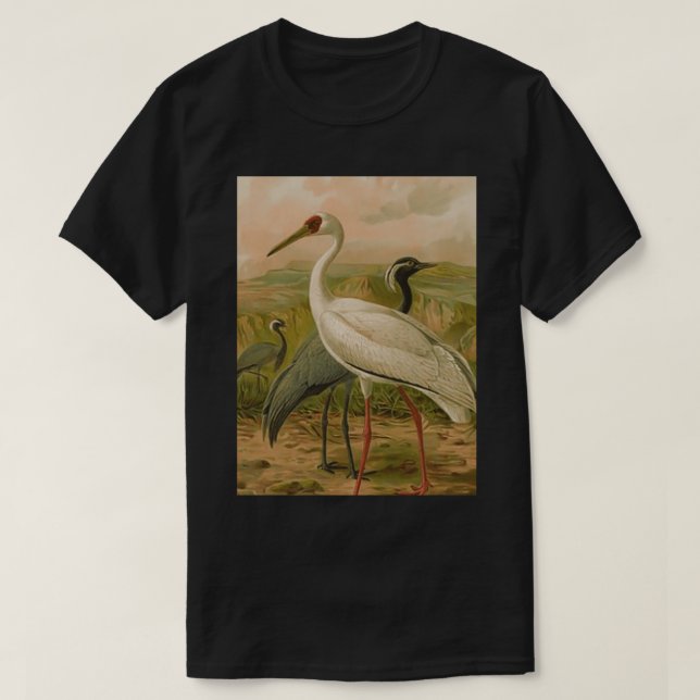 A White Crane And Two Black Ones T-Shirt (Design Front)