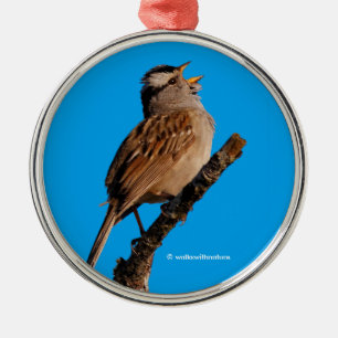 A White-Crowned Sparrow Sings to the Sun Metal Tree Decoration