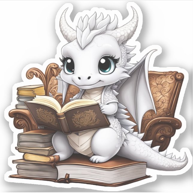 A White Dragon Reading Sticker (Front)