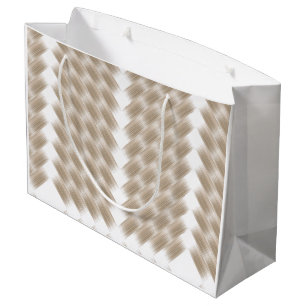 A white, equilateral triangle centred on a plain  large gift bag