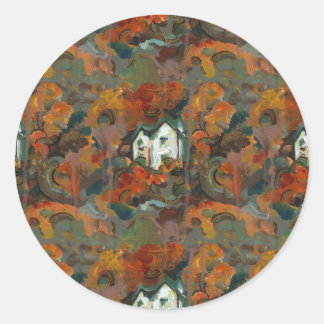 A White House & Autumn Trees Classic Round Sticker