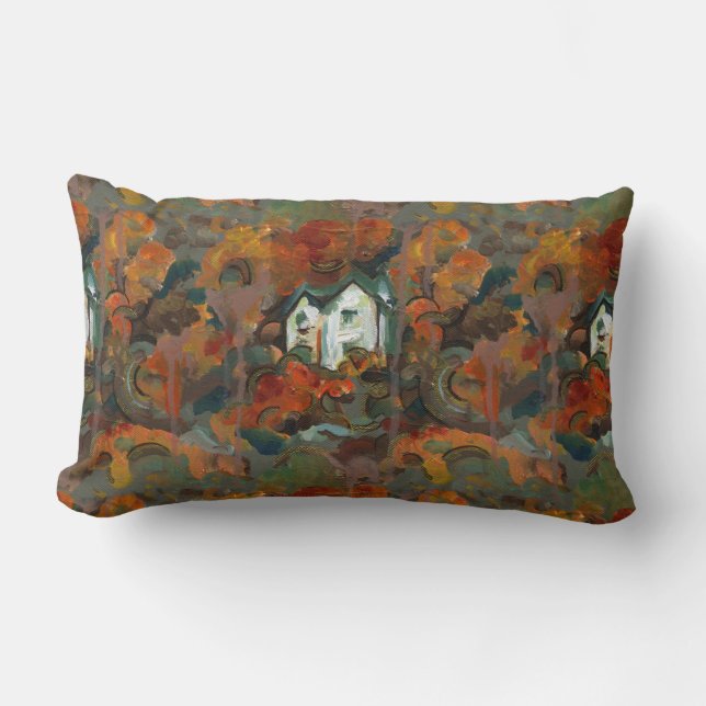 A White House & Autumn Trees Lumbar Cushion (Front)
