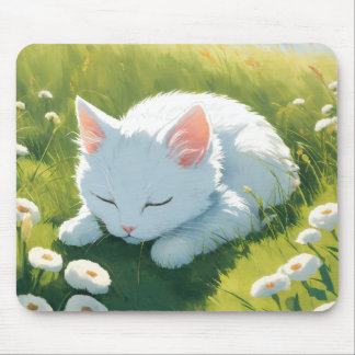 A white kitten sleeping image mouse mat