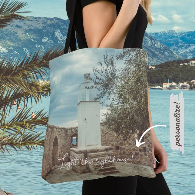 A White Lighthouse and an Olive Tree Tote Bag (Creator Uploaded)