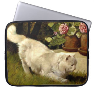 A White Persian Cat Watching a Ladybug, Laptop Sleeve