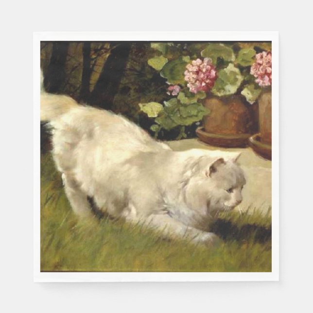 A White Persian Cat Watching a Ladybug Napkin (Front)