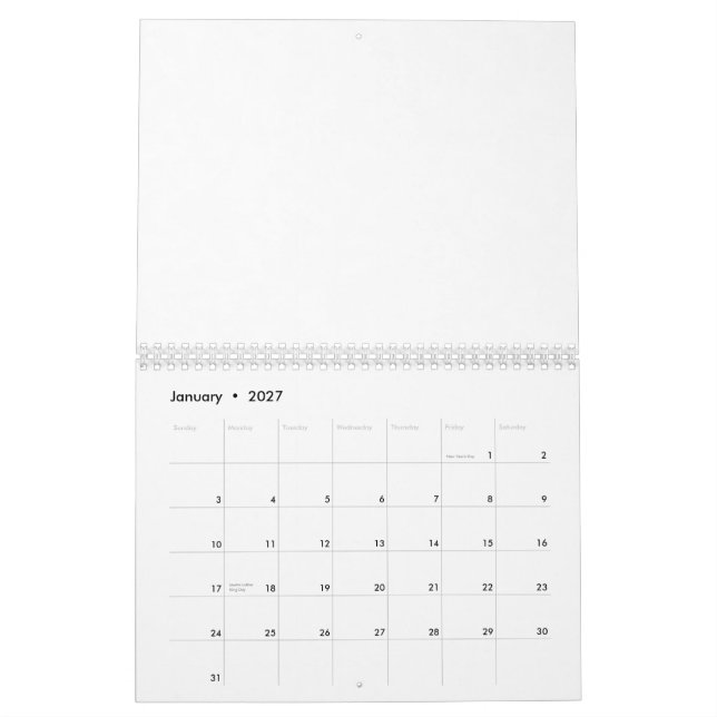 A white sleeve with a subtle texture, likely part  calendar (Jan 2027)