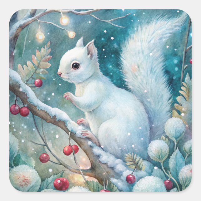 A White Squirrel Square Sticker (Front)