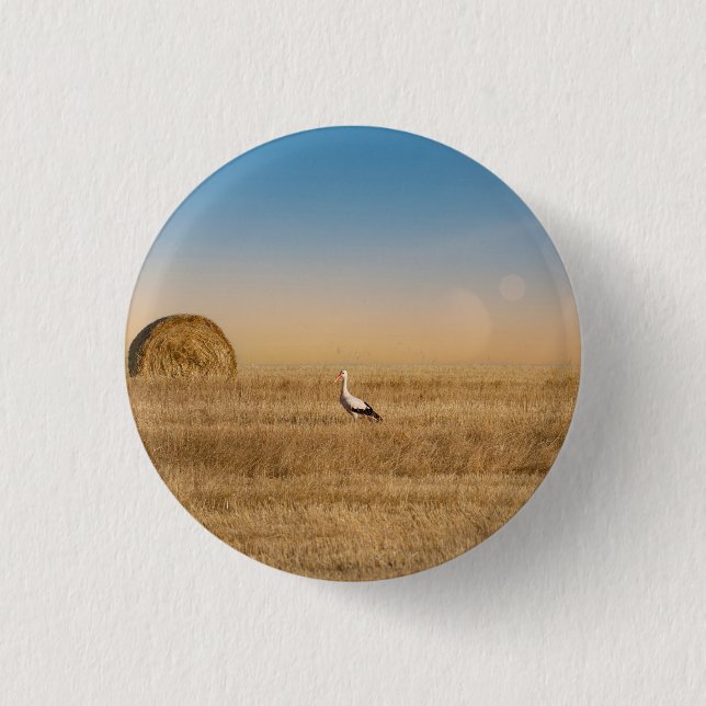 A white stork  3 cm round badge (Front)