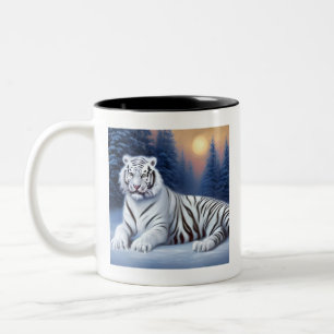 A White Tiger Sitting in the Snow  Coffee Mug