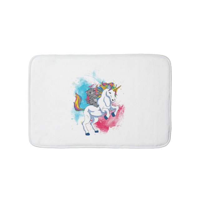 A white unicorn with rainbow tail which is ridden bath mat (Front)