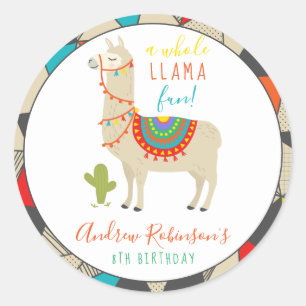 A Whole Llama Fun Animal Birthday Party Invitation Classic Round Sticker
