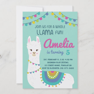 A Whole Llama Fun Cute Birthday Party Any Age Invitation